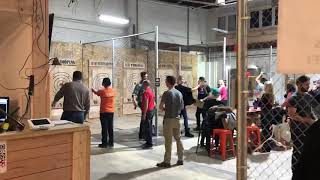 Axe Whooping multiple people throwing  side view