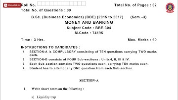 BSCBE BBE 3RD SEM MONEY AND BANKING NOV 2019 | PTU