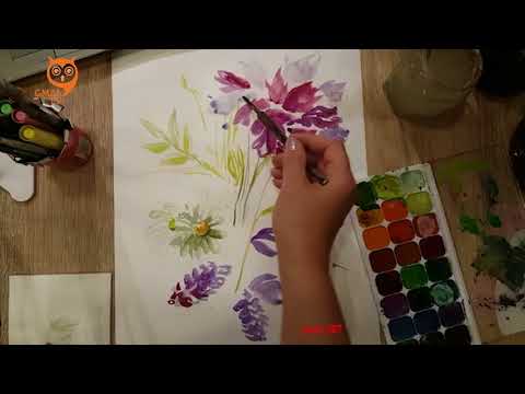 აკვარელებით ყვავილების  დახატვა