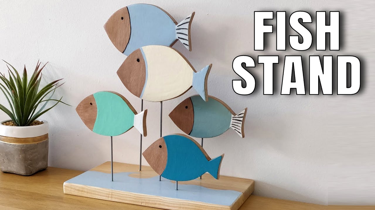 DIY Decorative Wooden Fish Stand, Table Shelf Art, Wooden Sculpture