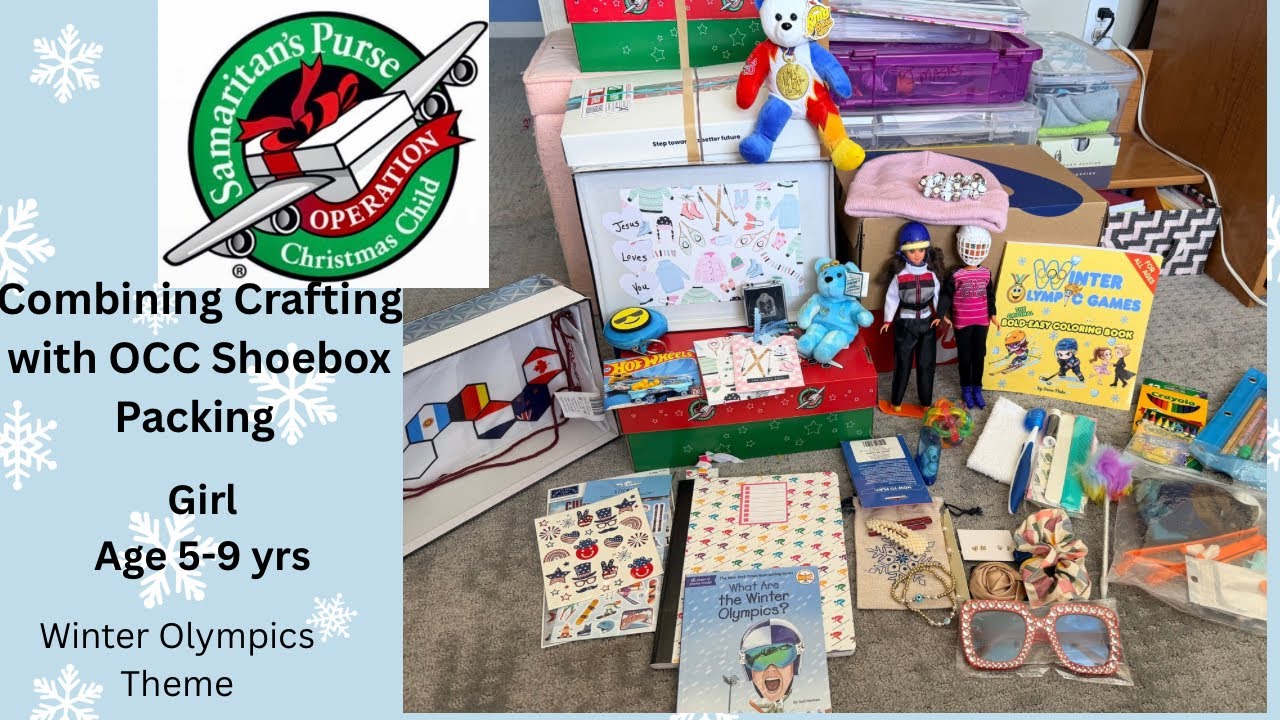 A fully packed OCC shoebox with a few craft projects thrown in 😎 Winter Olympics themed 