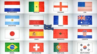 Drawing 16 Country Flag Teams in Round of 16 FIFA World Cup Qatar 2022