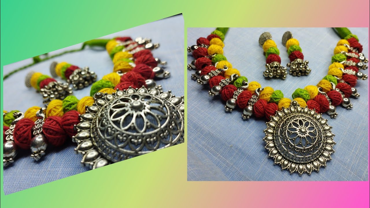 How to make German Silver Pendant Necklace with cotton ball Handmade