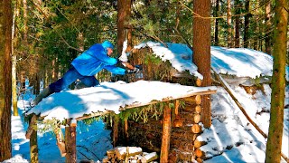 Winter holidays in LOG CABIN | barbecue with vegetables | nature sounds for sleep | ASMR | 4K