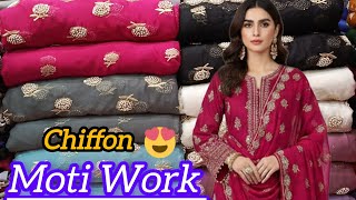 Soft Chiffon heavy Moti Work embroidery 3 piece suit fancy wedding Collection.. screenshot 4