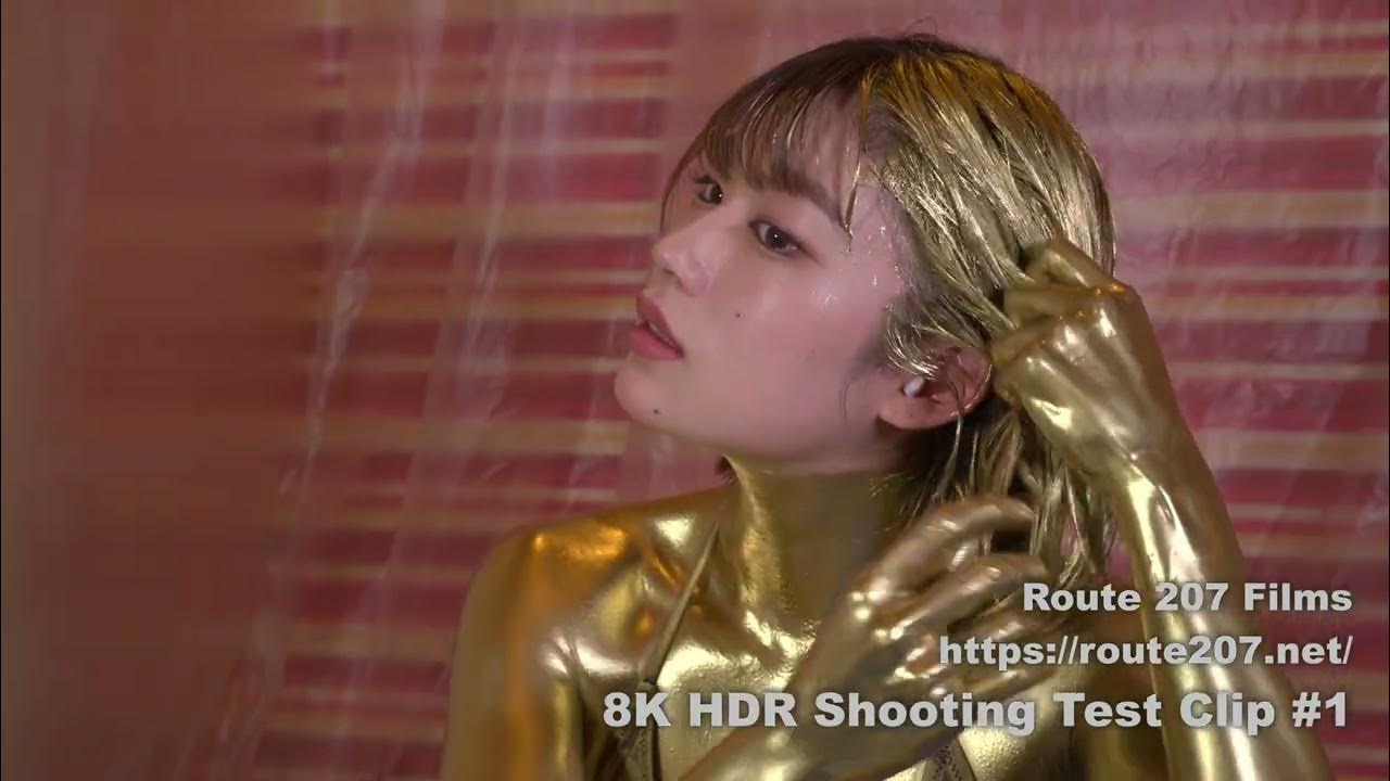 8K HDR Test Clip #1 - Japanese model with gold body paint.  Japanese model face painted, body painted, and gunged with black paint.