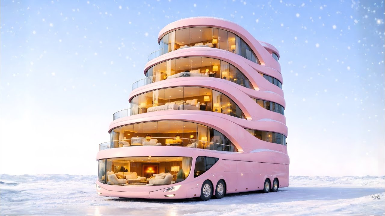 I Turned an Abandoned Double-Decker Bus Shell Into a 5-Story Pink Glass Motorhome (ASMR)