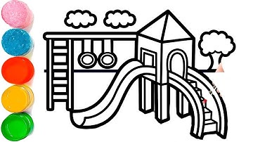 How To Draw A Playground With Slide And Swing  | Park Scene Drawing
