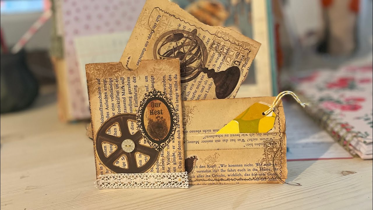 Junk Journal Taschen aus alten Buchseiten x3 #Junk #JunkJournal #Journal #watchmecraft #diy #vintage