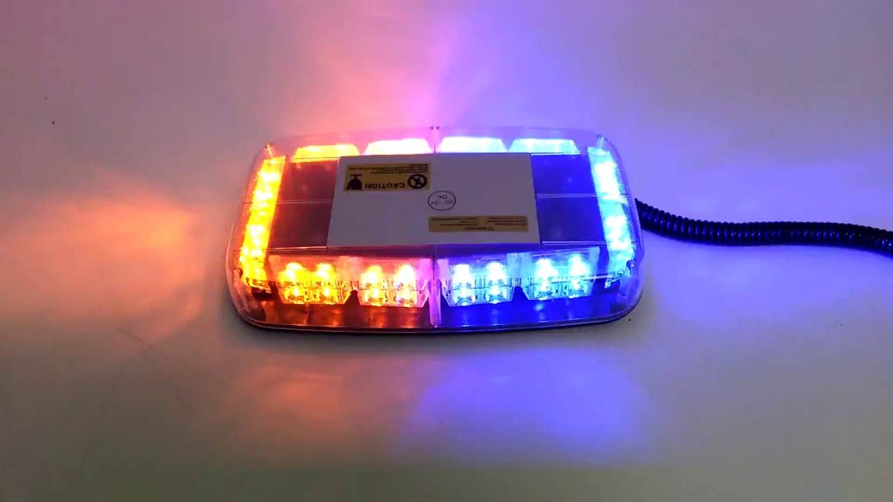 Amber&Blue 48 LED 24W Flash Emergency Warning Mini Strobe Light Bar