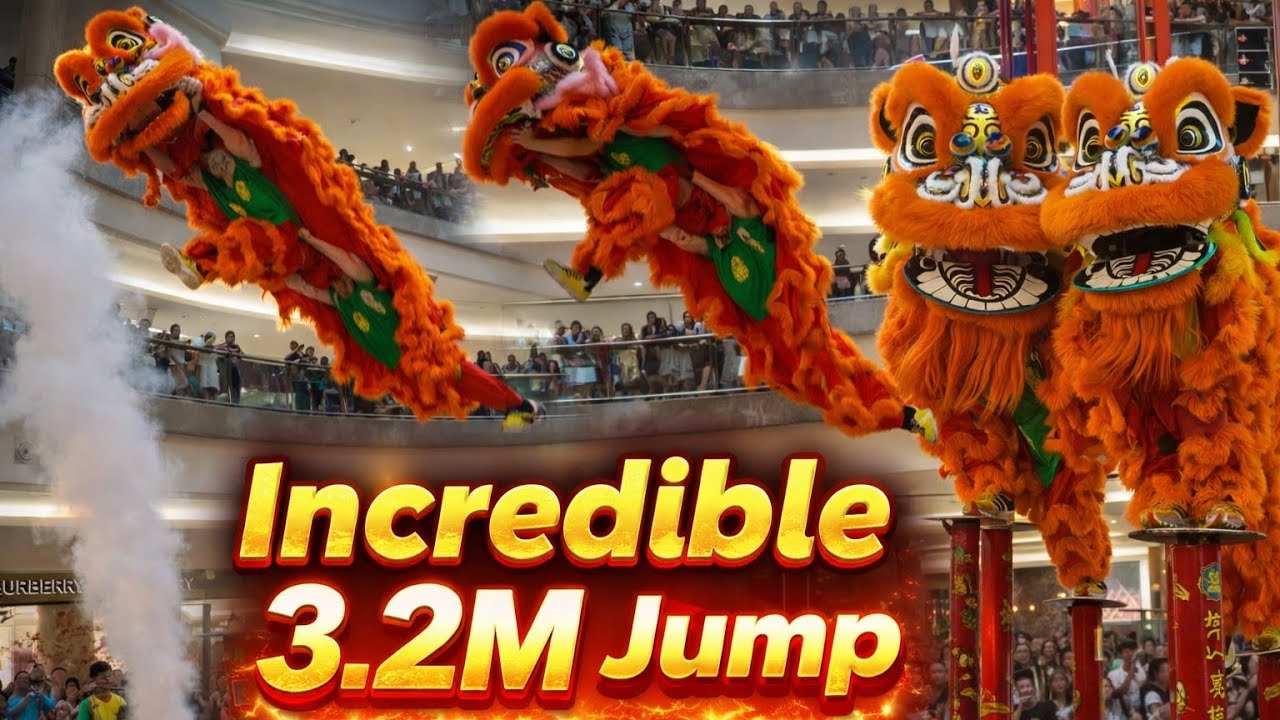 🔥Incredible 3.2M Lion Dance Jump 🔥 Extreme High Pole Leap | CNY 2026 @ The Gardens Mall  群乐 醒狮飞跃3.2米