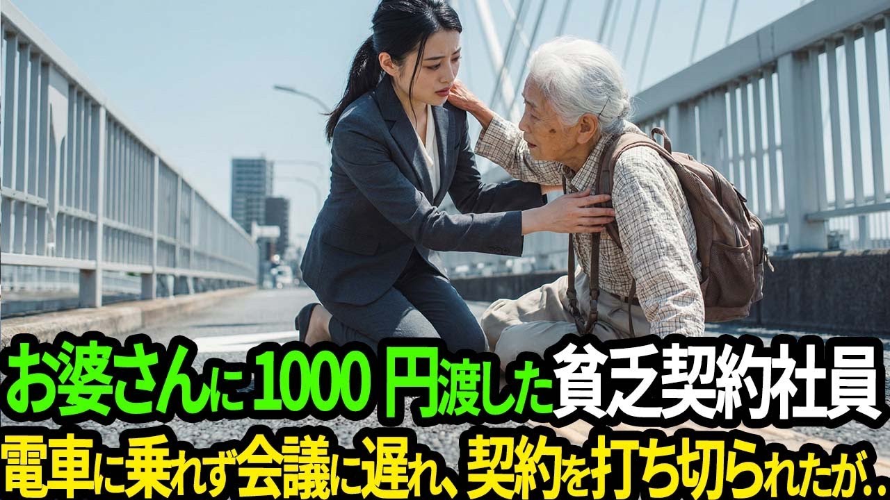 路上で倒れているお婆さんに、1000円を渡し救った貧乏契約社員。電車に乗れず会議に遅れ、契約を打ち切られたが…