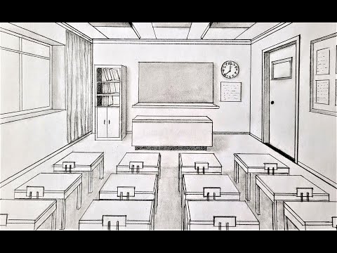 How To Draw A Room In One Point Perspective, A Classroom