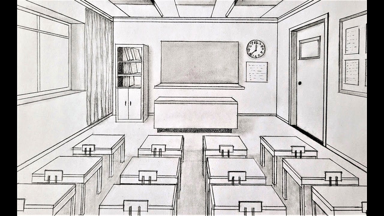 Graphic Sketch of an Interior Classroom Stock Illustration - Illustration  of liner, learn: 139353732