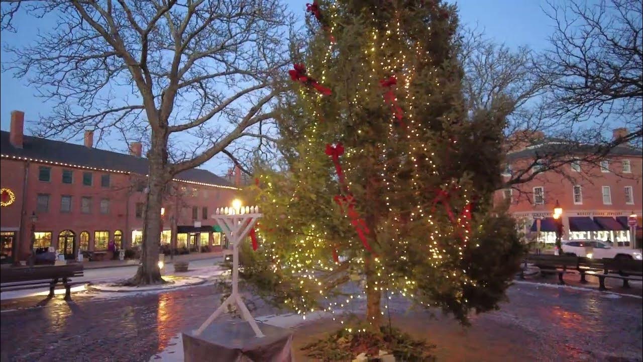 🎄Newburyport MA Beautiful Christmas Walk at Sunset. North Shore