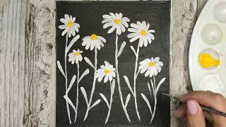 Black And White Painting White Flowers Easy Acrylic Painting For Beginners Simple Tutorial