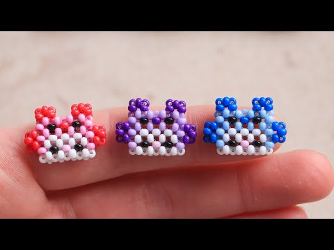 Фигурка котик из бисера в шапочке Аксолотль в технике крестик #10