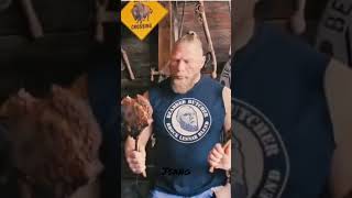 WWE #brocklesnar grills massive steaks with the #bearded #butcher