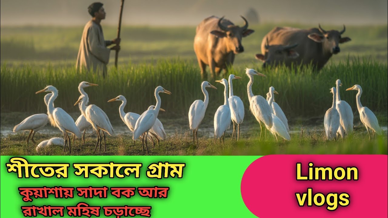 শীতের সকালে সাদা বক|কুয়াশার মাঠে সাদা বকের শান্ত দৃশ্য | Buffalo Grazing Village Life।Village Nature