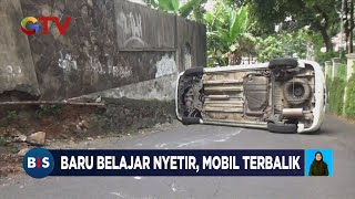 Baru Belajar Nyetir, Mobil Tabrak Tembok dan Terguling di Jakarta