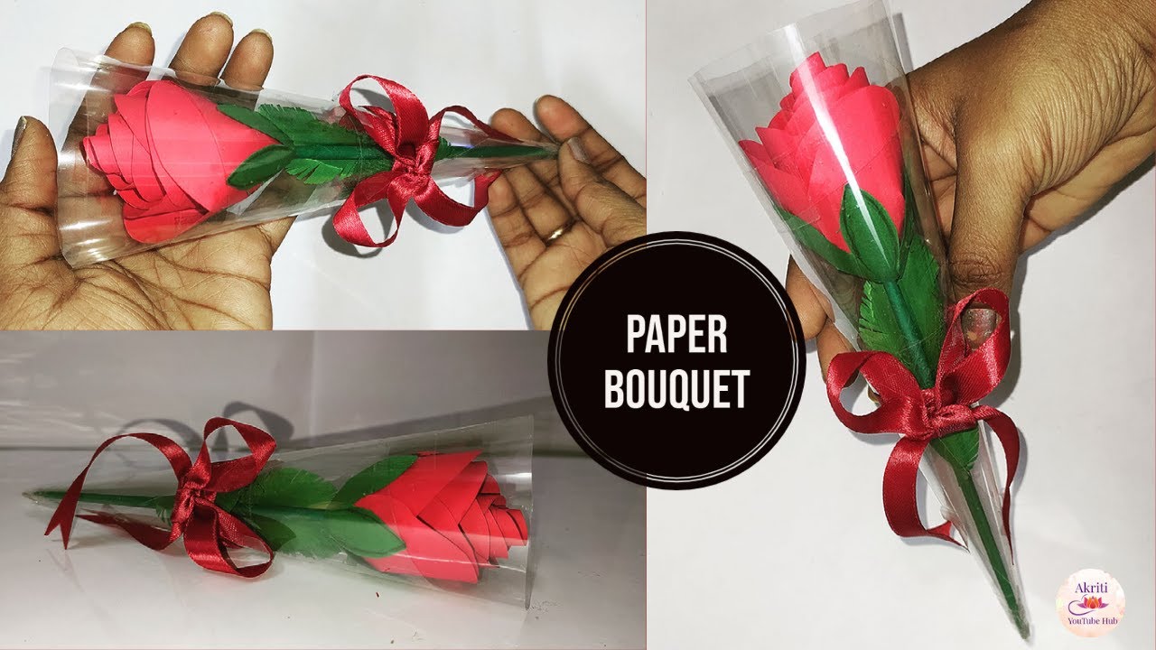 How To Make Paper Flower Bouquet with Single RoseDIYPaper Craft