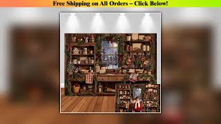 LS Vintage Christmas Cabinet Backdrop Snow Flocked Tree Red White Decor Winter Holiday Photo