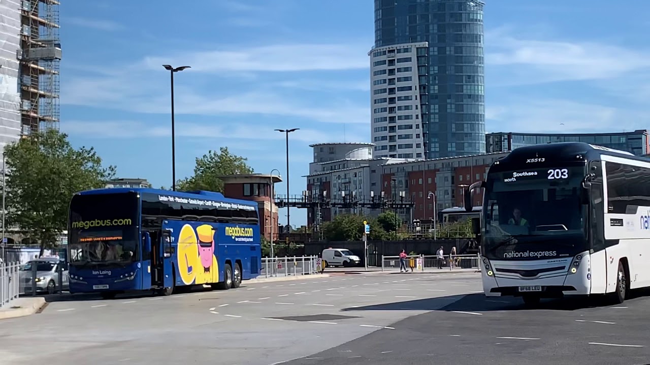 National Express coach Route 203 Departing Portsmouth Harbour Bus