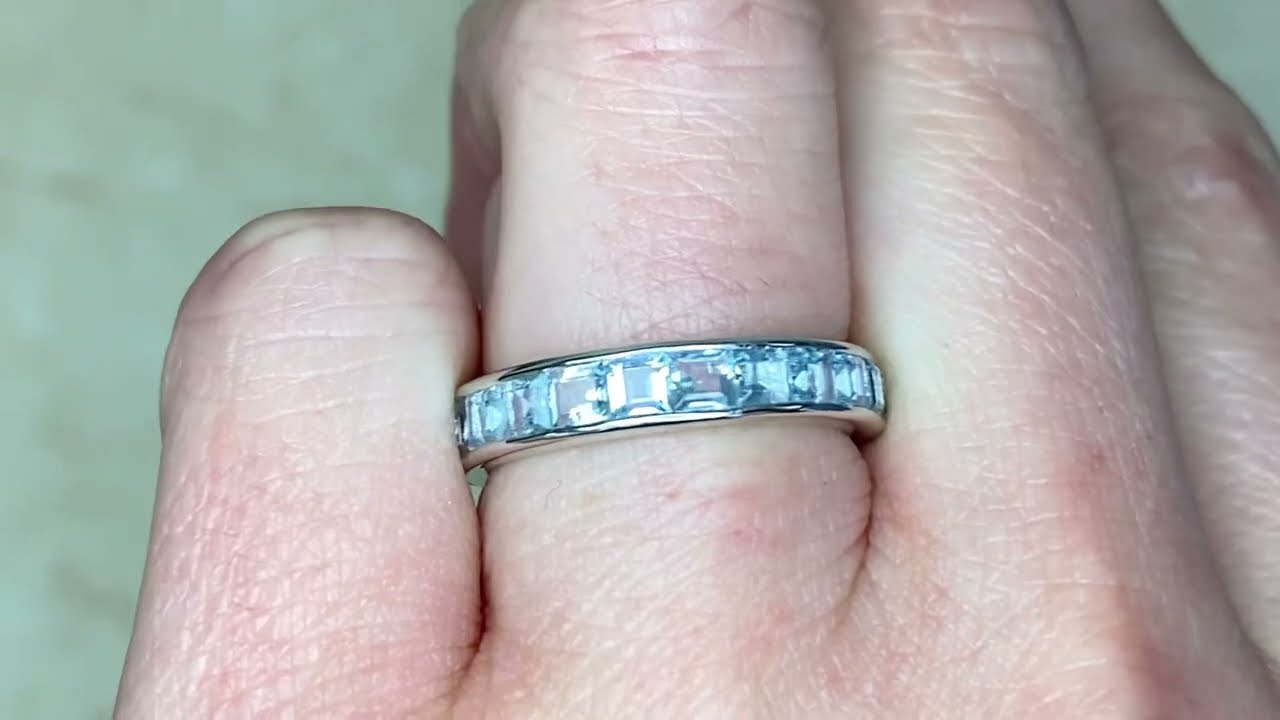Asscher Cut Aquamarine Channel Set Eternity Band - Juneau Band - Hand Video