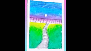 beautiful landscape painting of a night scene #shortsbeta #shortsfeed #arohisdesk #oilpastels#shorts