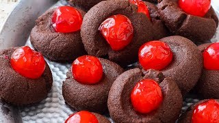 Chocolate Thumbprint Cookies with Maraschino Cherries