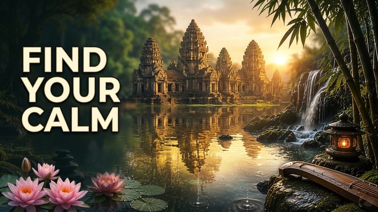 Whispering Waterfalls at the Temple Lake | Golden Hour Peace - YouTube