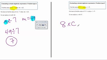Evaluating an algebraic expression Whole number multiplication or division