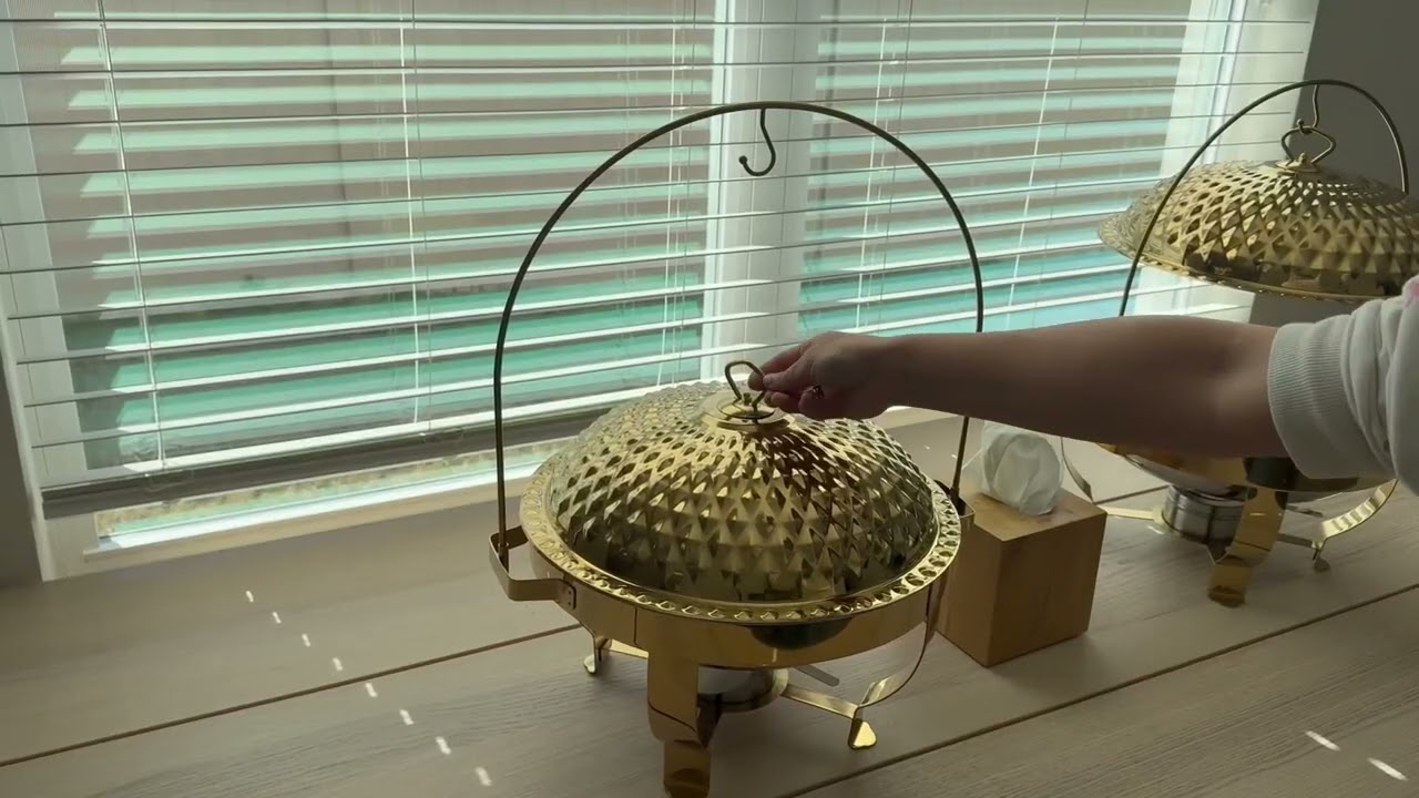 Luxury 8QT Gold Stainless Steel Chafing Dish Set | 2-Pack Elegant Hollow-Out Buffet Warmers