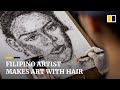 Filipino artist uses own hair to create portraits