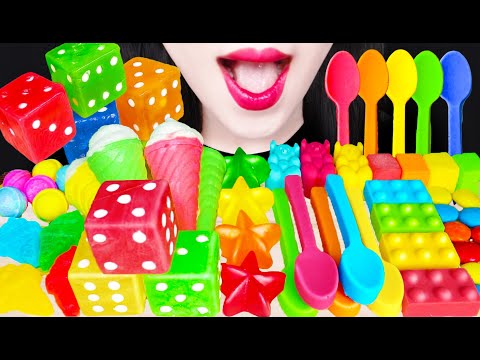 ASMR RAINBOW DESSERTS *EDIBLE SPOON, DICE CANDY 레인보우 먹방 먹는 숟가락MUKBANG