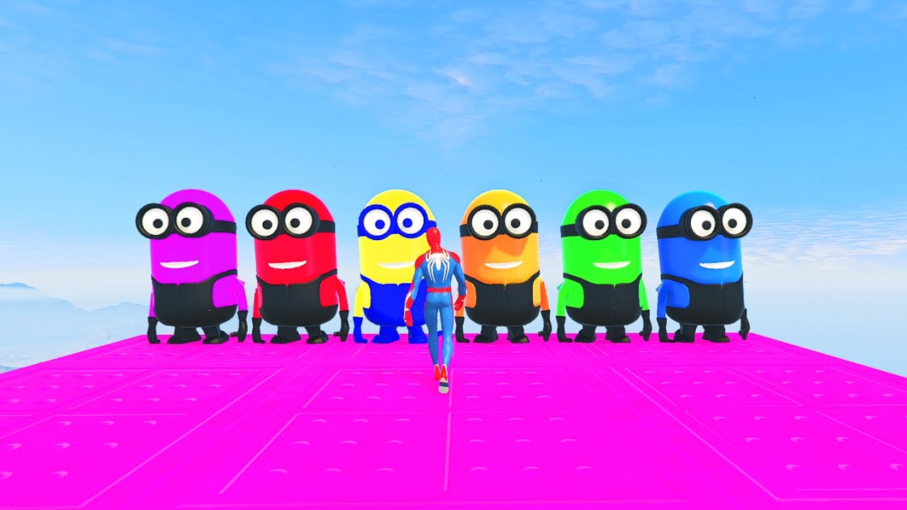 GTA 5 Orange Spiderman vs minion Ragdoll