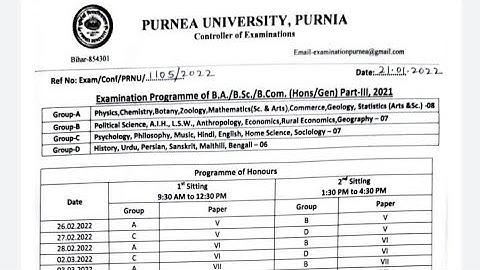 Purnea University Part 3 Exam Date