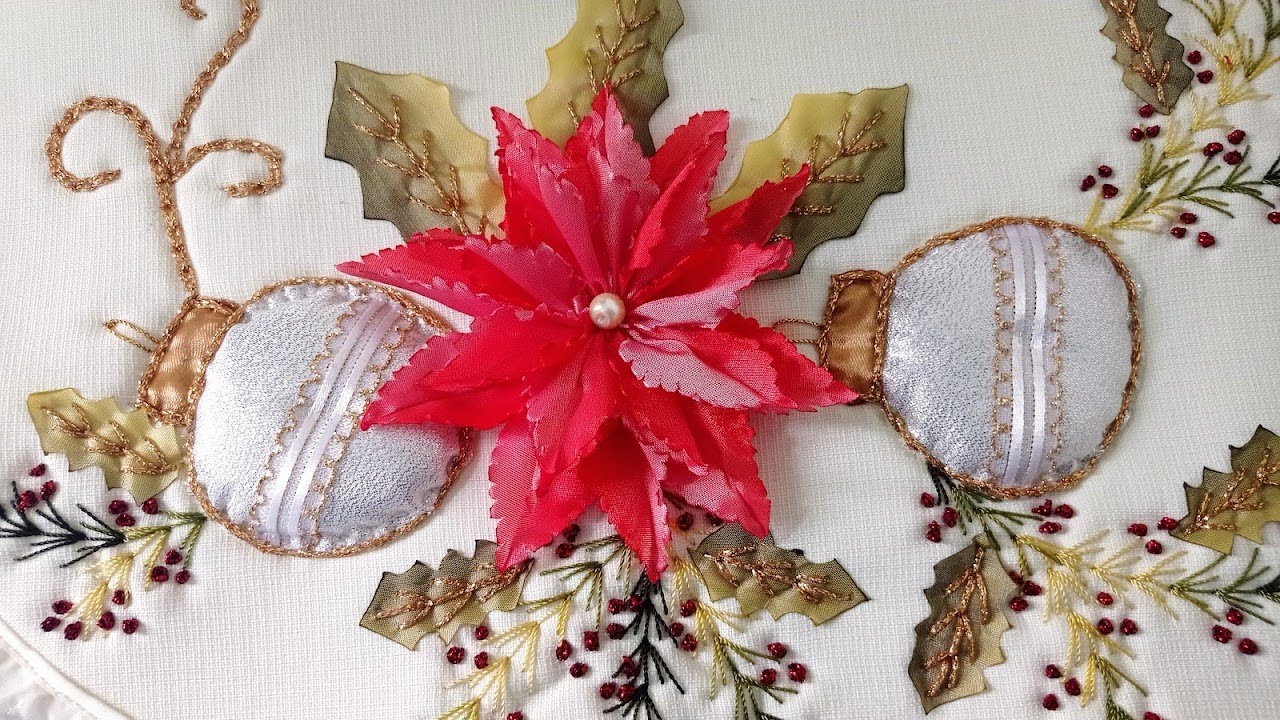 ESFERAS EN JUEGO DE BAÑO (NAVIDAD) RIBBON EMBROIDERY CHRISTMAS