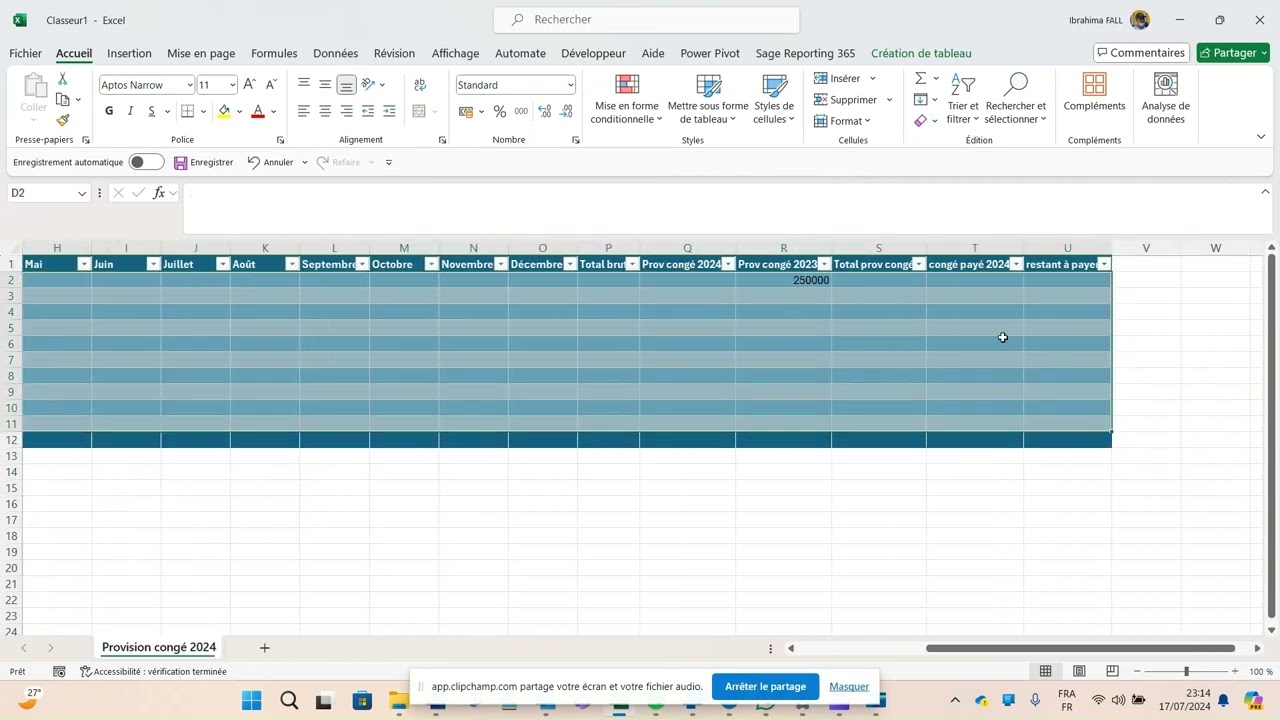 Comment Calculer les Provisions de Congés dans Excel?