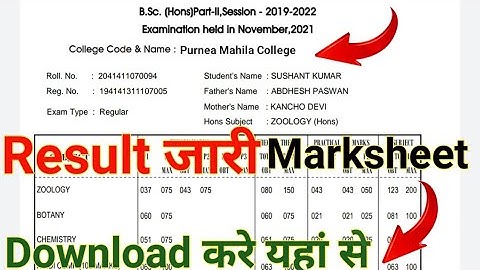Purnea University BA Part 2 Marksheet Download 2022| BA Part 2 Result Kaise Dekhe Purnea University
