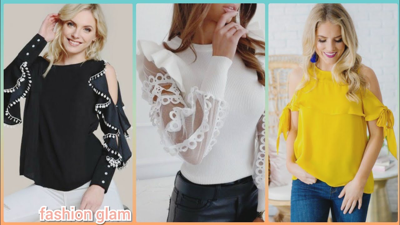 latest long lace sleeves styles/chiffon evening blouse and top/neck ...