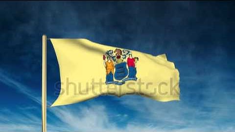new jersey flag slider style. Waving in the win with cloud background animation Stock video by
