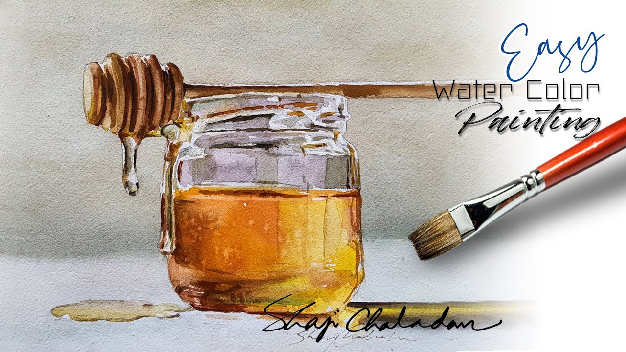 Watercolor Still-life painting | Honey Jar | How to paint Glass Bottle | Primary Colors Only