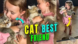 Little Girl Carrying Its Cat Best Friend