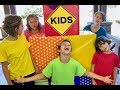 Hide and seek rainbow lockers with sign post kids and mommy
