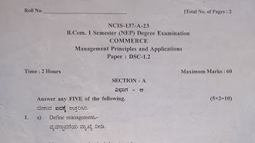2023 Management Principles and Applications NEP Question Paper Bcom 1st Sem Gulbarga University MBA