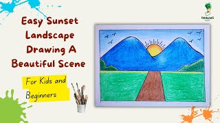Easy Sunset Landscape Drawing: A Beautiful Scene for Kids & Beginners