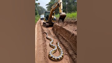 Excavator Strike A Giant Python #ExcavatorEncounter #GiantPython #WildConstruction