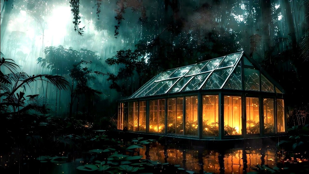 Rain on Glass 🌧️ 🌿 | Greenhouse Night for Deep Sleep - 4 Hours