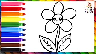 Cómo Dibujar Una Flor  Dibuja y Colorea Una Linda Flor  Dibujos Para Niños